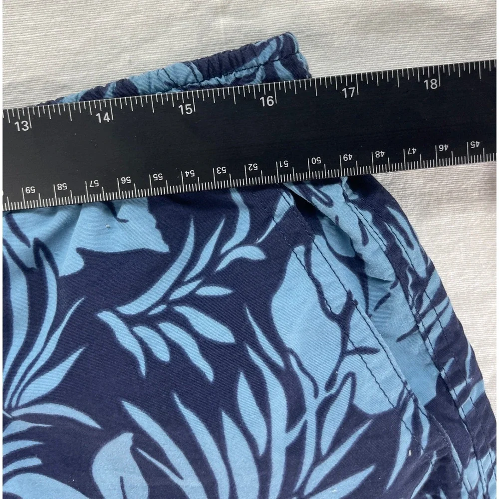 LL‎ Bean Mens Swim Trunks Shorts Floral Print Blue Nylon Lined Size S